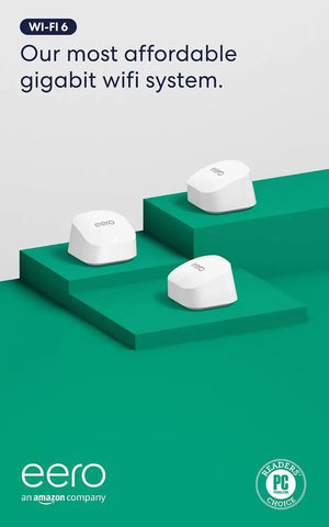 Amazon eero 6+ mesh wifi system - Supports internet plans up to a Gigabit, Coverage up to 4,500 sq. ft., Connect 75+ devices, 3-pack